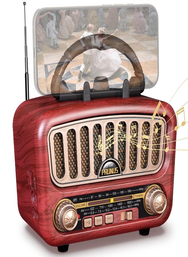 PRUNUS J-180 Vintage Retro Radio Bluetooth Speaker with Stereo Sound, AM FM Radio Portable with Loud Volume, BT5.0, TF Card & MP3 Player, Rechargeable Speaker - Image 1